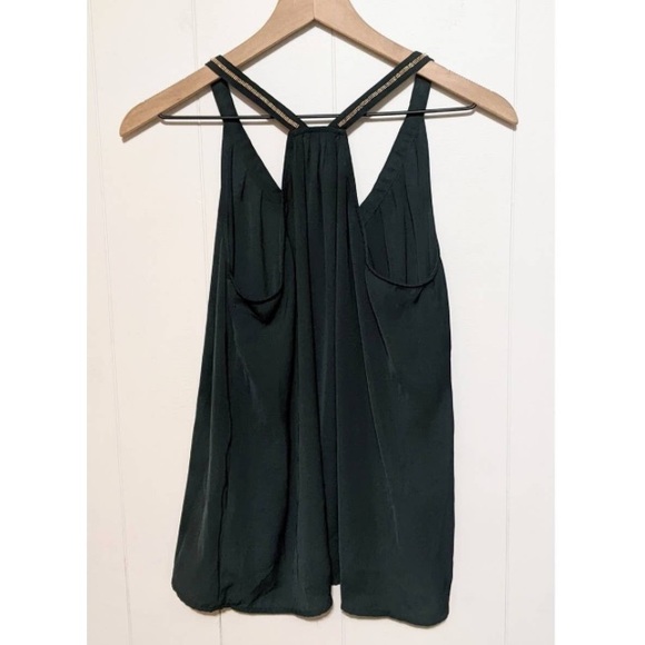 H&M Conscious | Dark green V-neck sleeveless tank top blouse gold trim - Picture 3 of 12